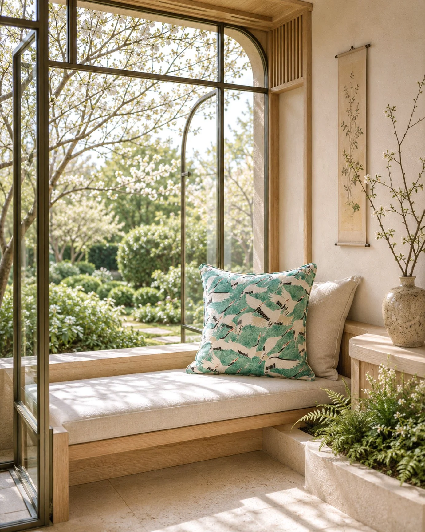 Cranes Green Cushion Cozy daybed.jpg