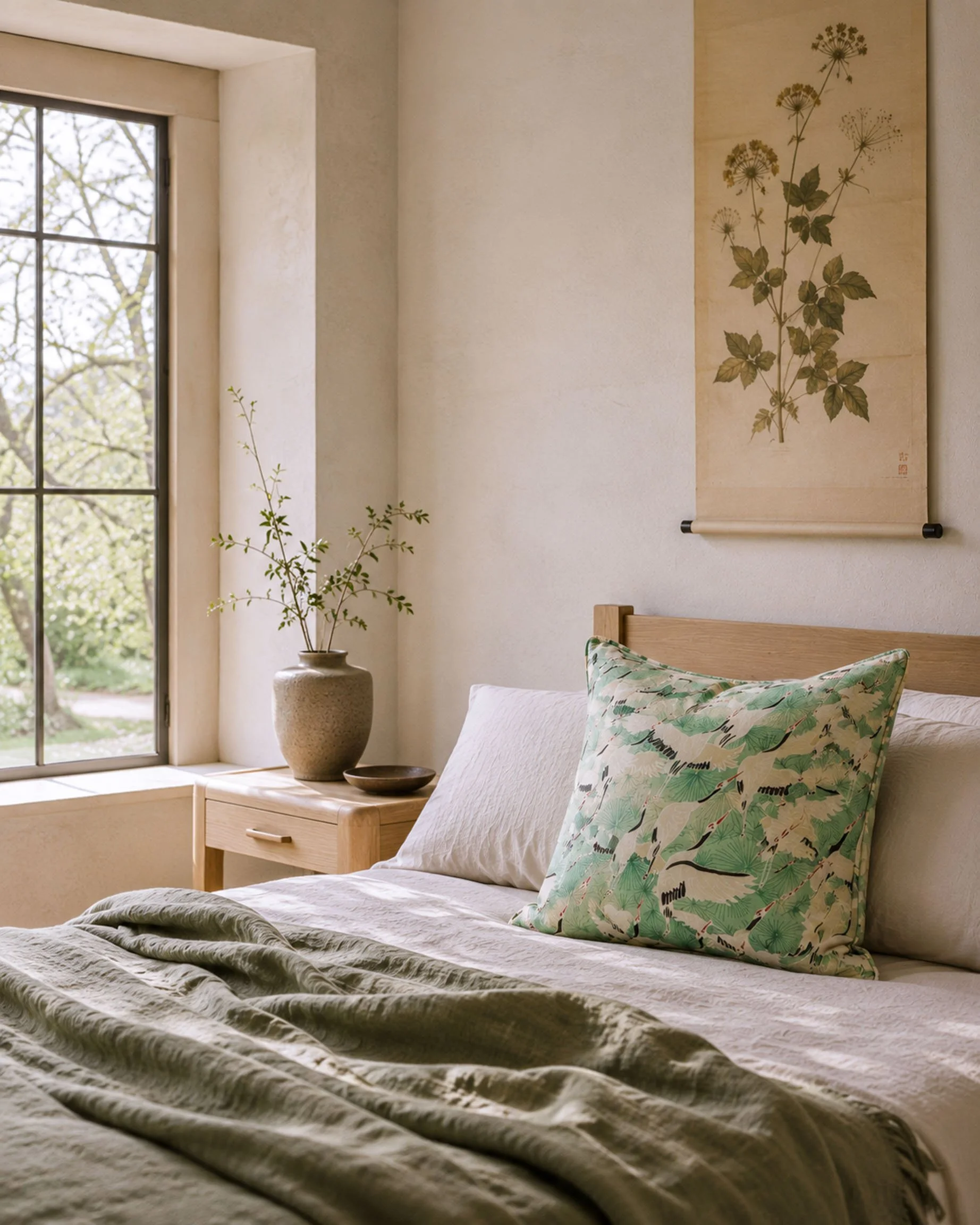 Cushion Cranes Green bedroom.jpg