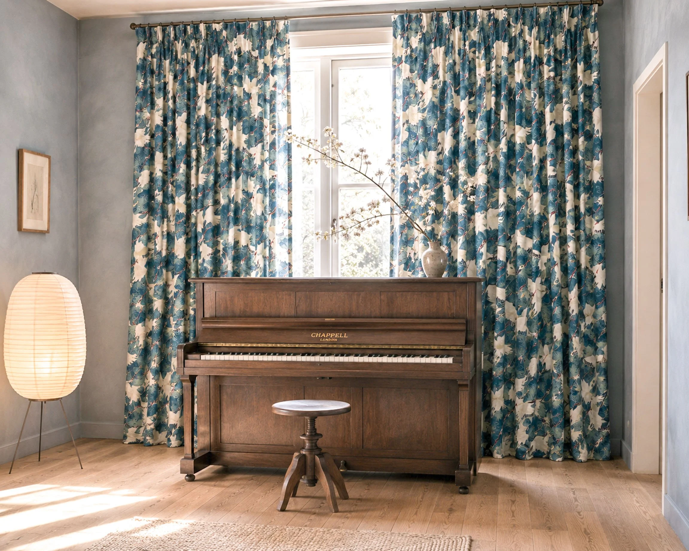 Textiles Cranes Blue Piano room.jpg