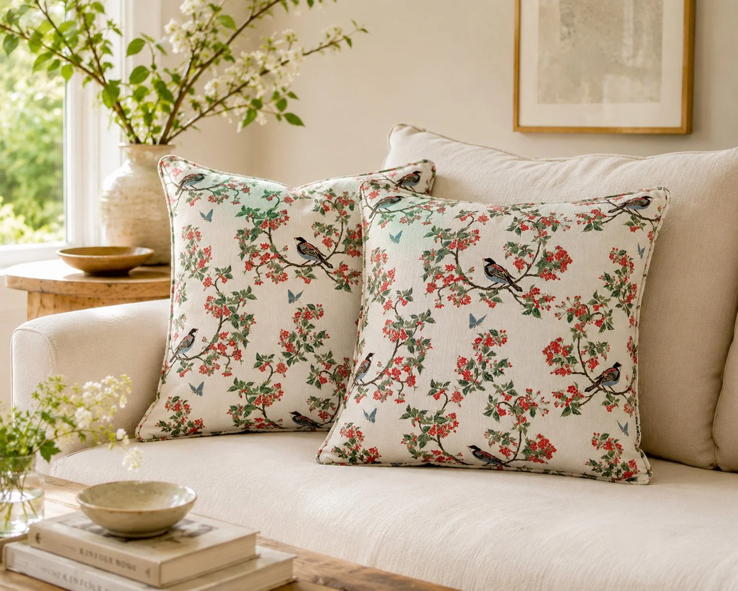 Bird in blossom-2 cushions.jpg