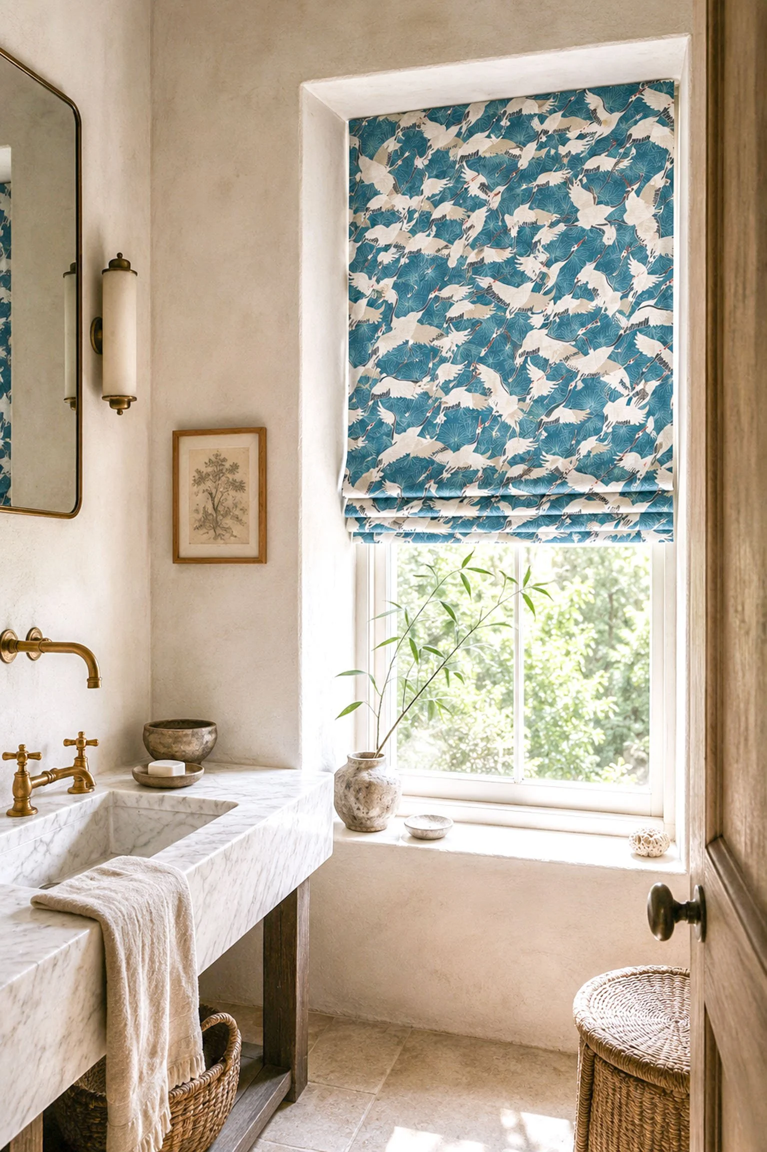 Textiles Cranes Blue Rustic bathroom.jpg