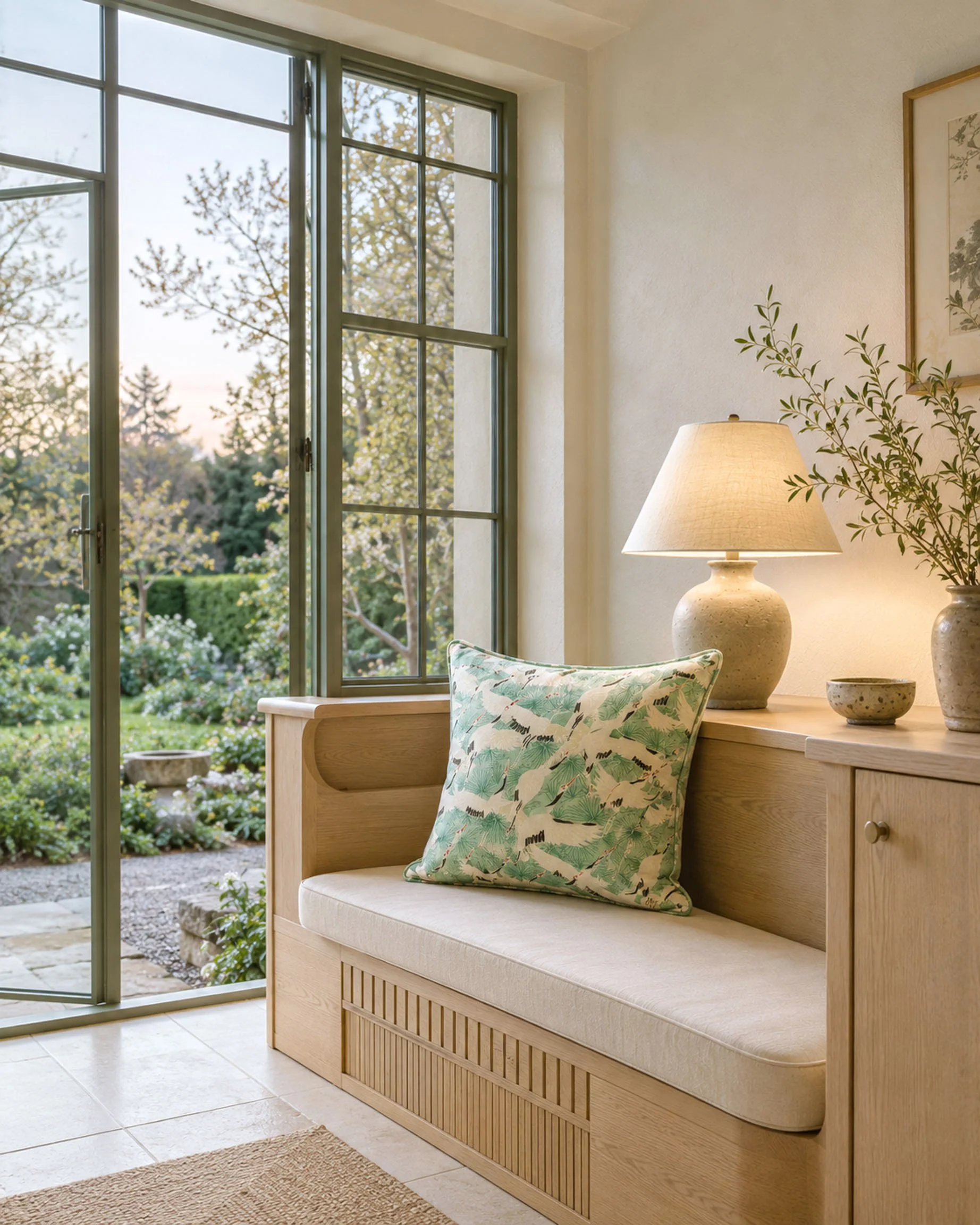 Cushion Cranes Green Sunlit room.jpg