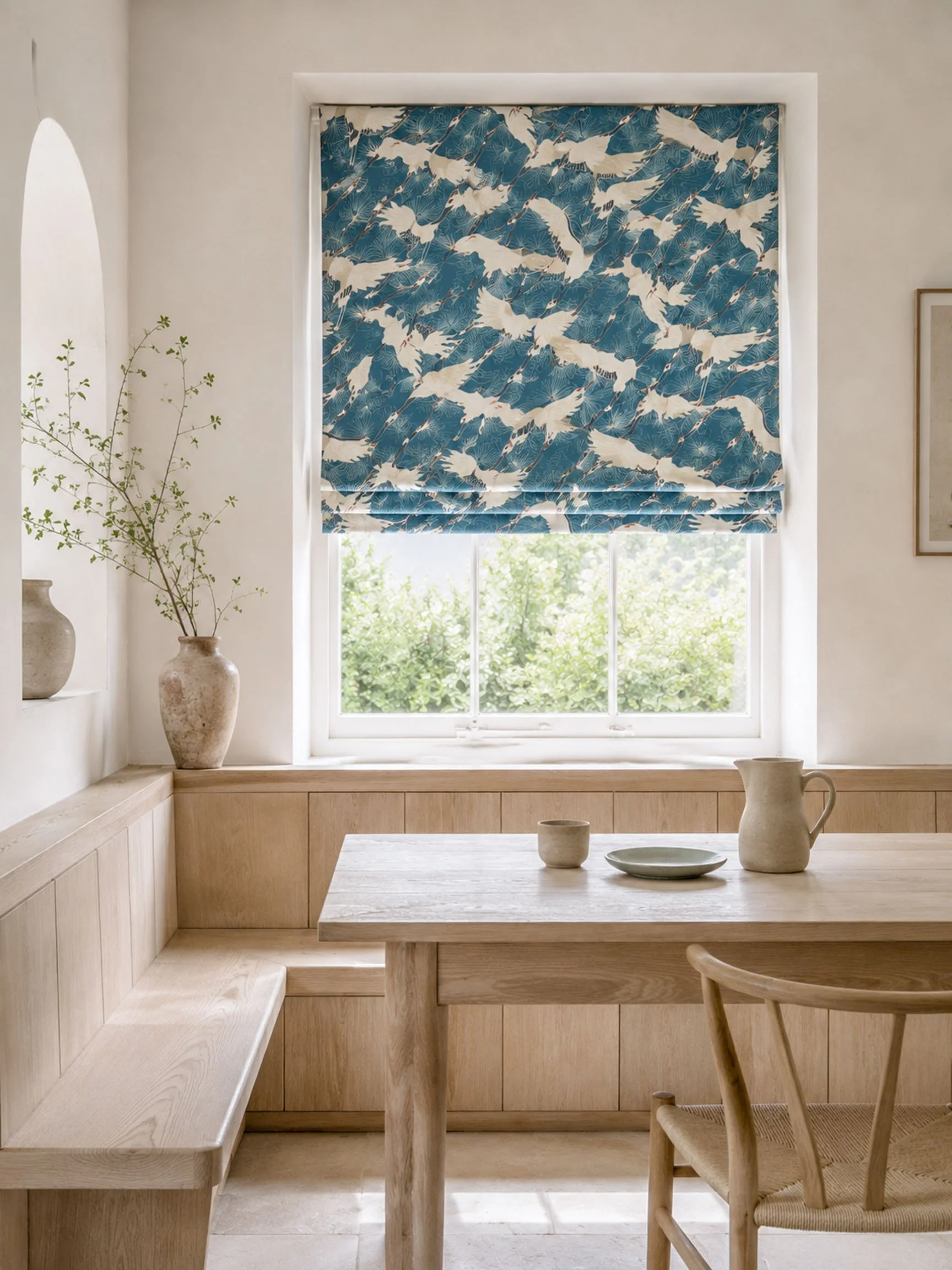 Textiles Cranes Blue Dining nook.jpg