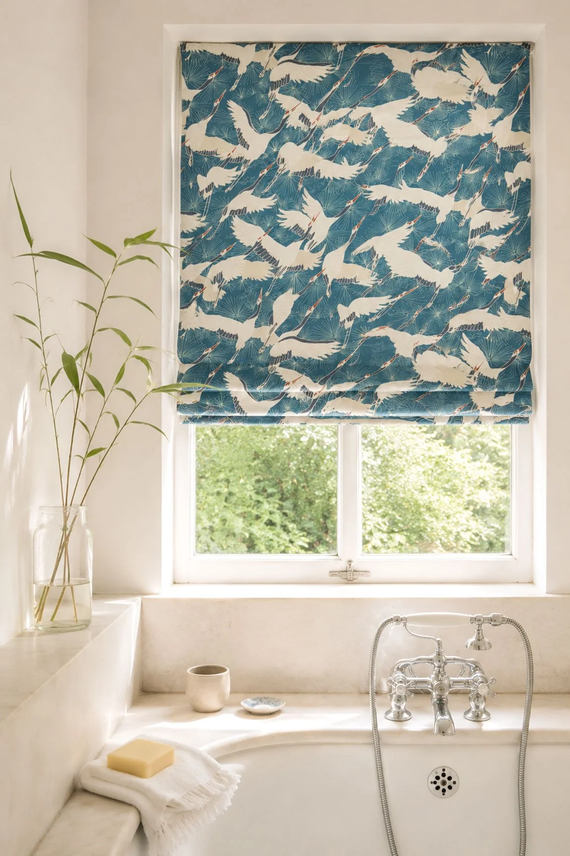Cranes Blue Bathroom blind.jpg