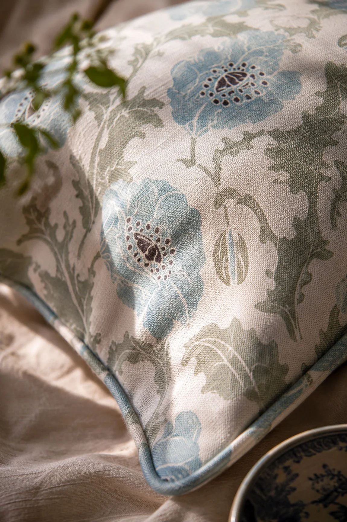 Poppies Blue Cushion close up.jpg