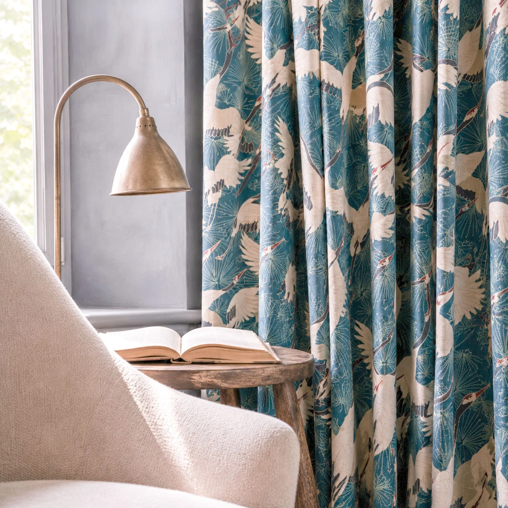 Cranes Blue Curtains Reading nook 3.jpg