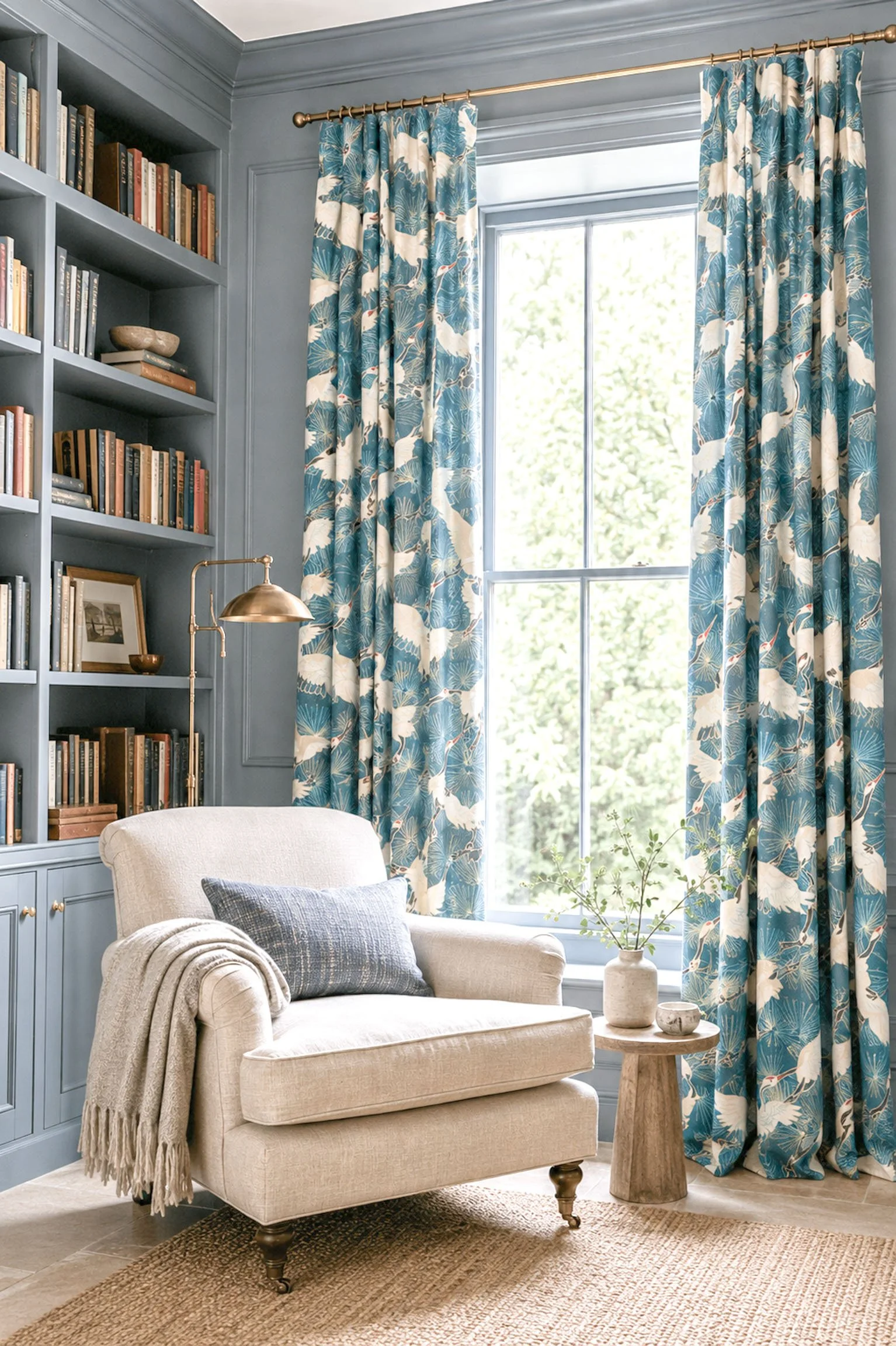 Textiles Cranes Blue Reading nook.jpg