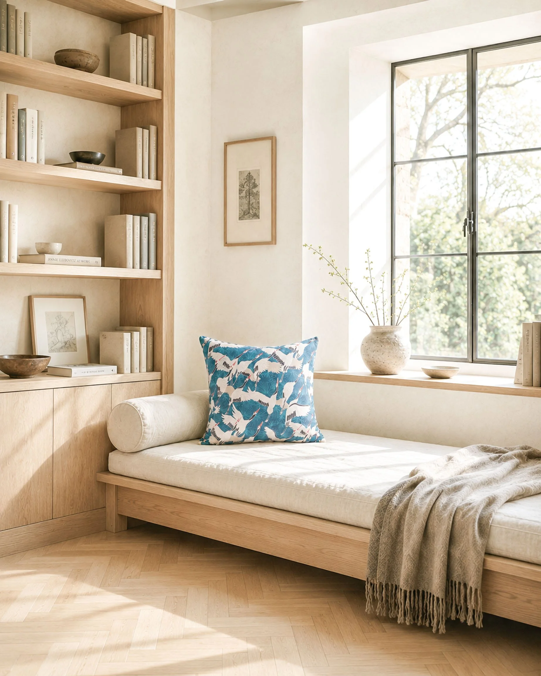 Cushions Cranes Blue Reading nook 3.jpg