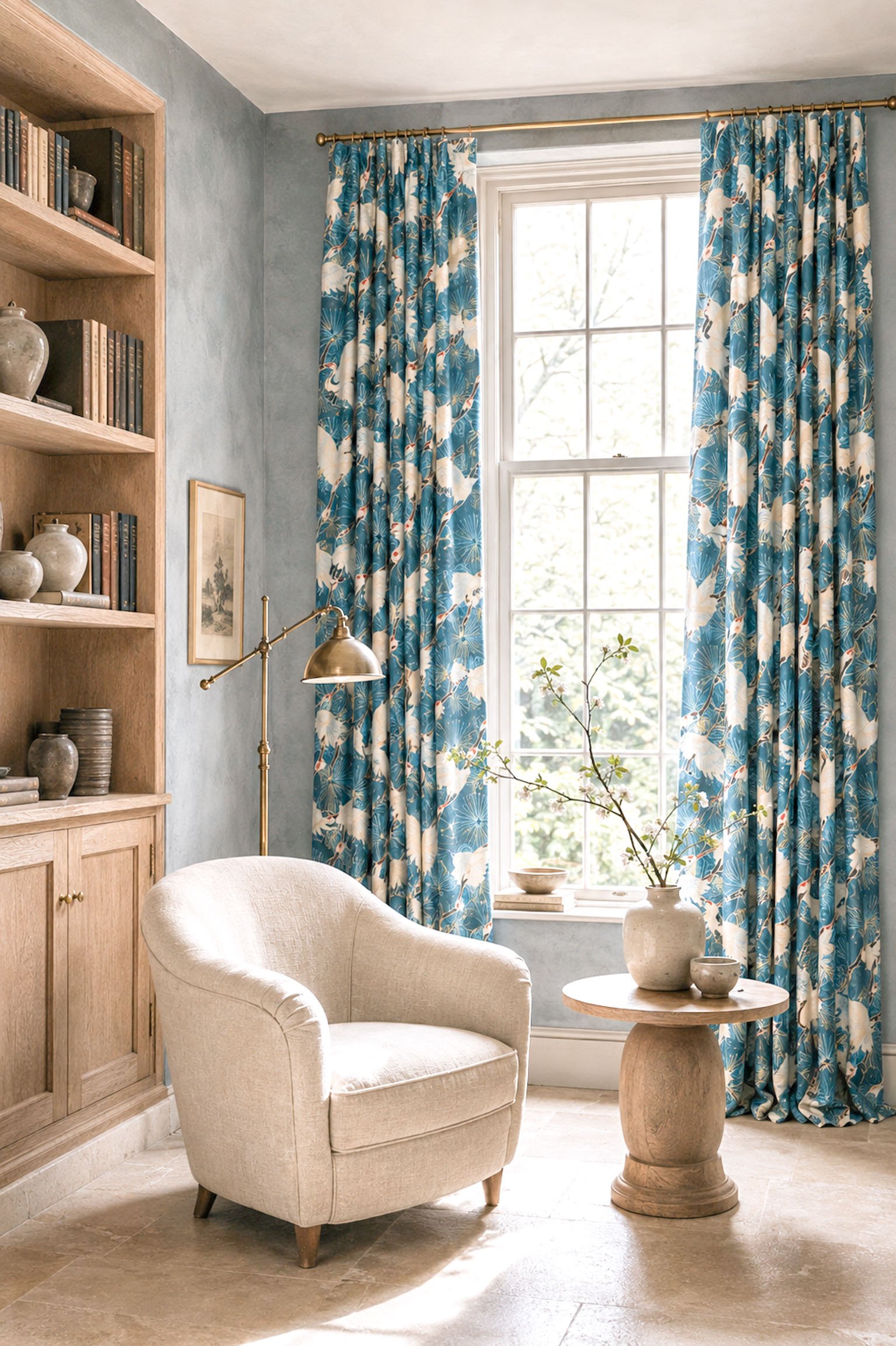Textiles Cranes Blue Reading nook2.jpg