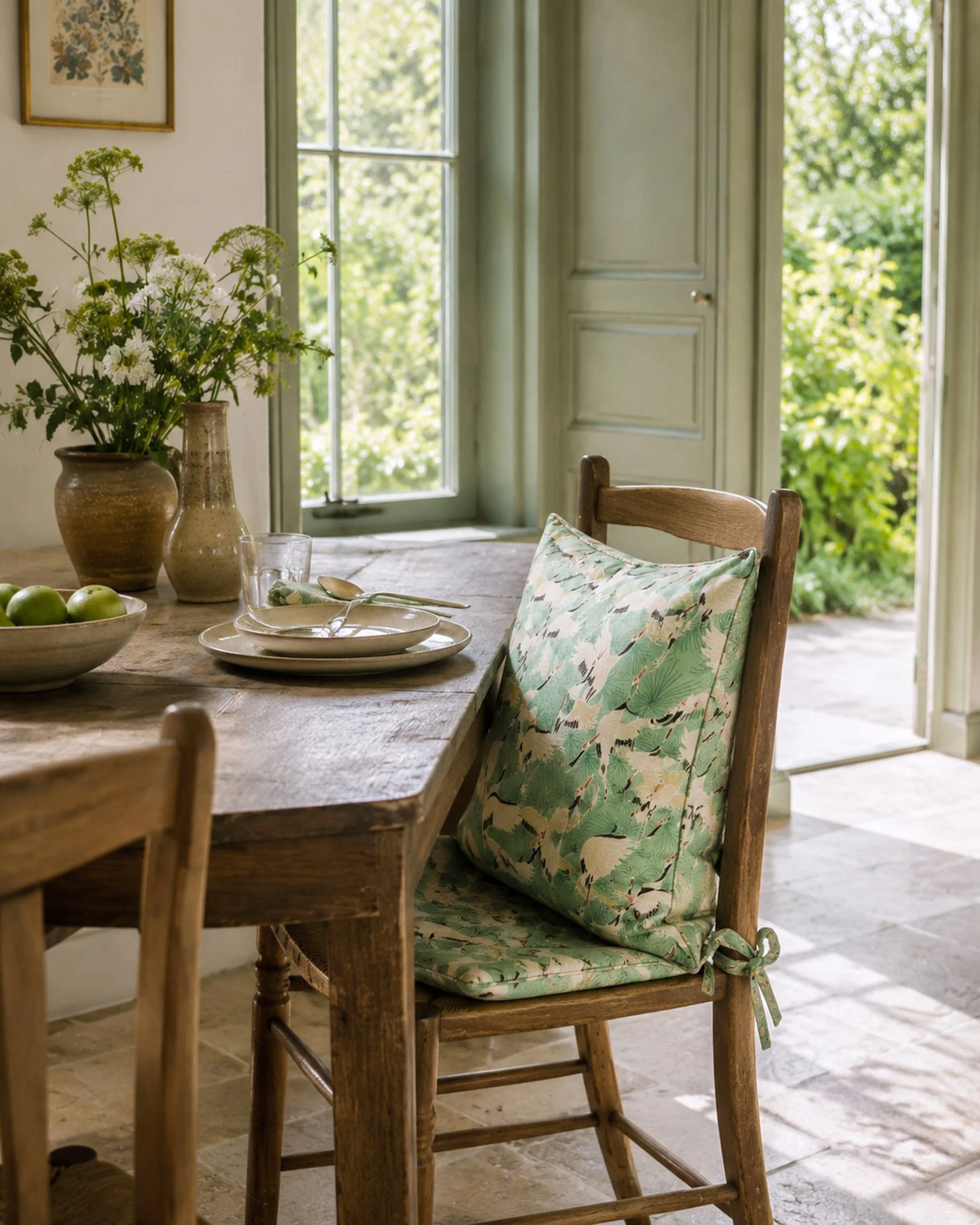 Cushion Cranes Green Rustic dining.jpg
