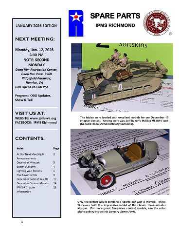 A newsletter from IPMS RICHMOND, January 2026 edition, including a meeting announcement.