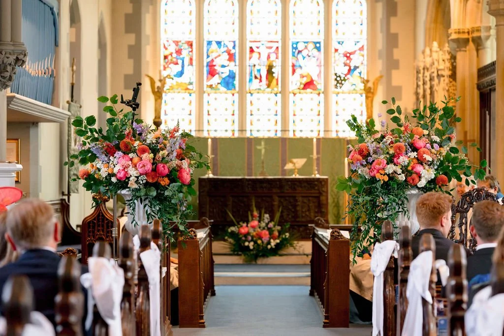 Church flowers Brocket Hall British flowers Coral flowers