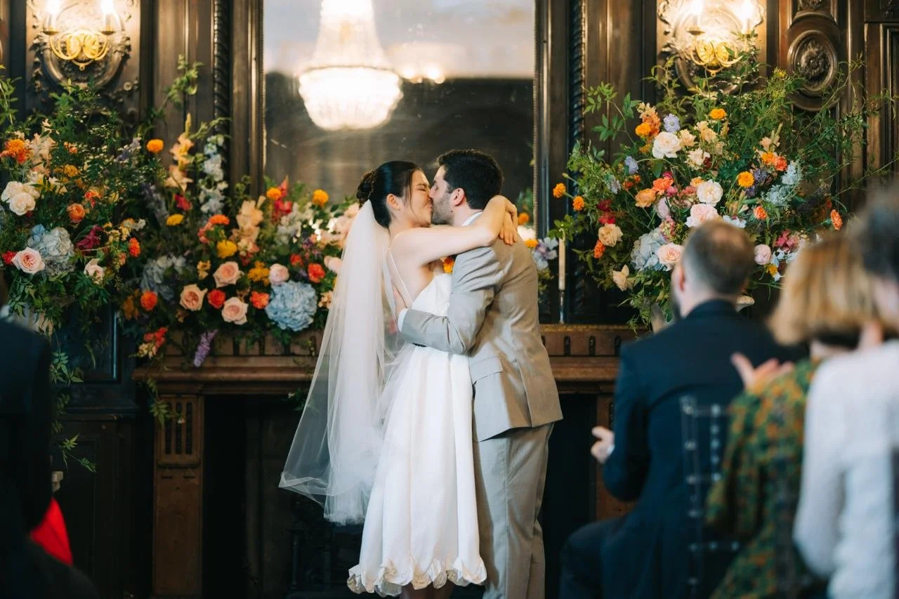 Fireplace flowers Mayfair wedding