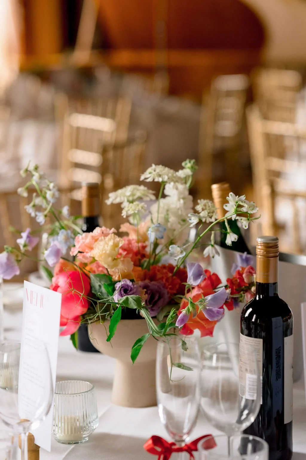 Table centre flowers coral wedding