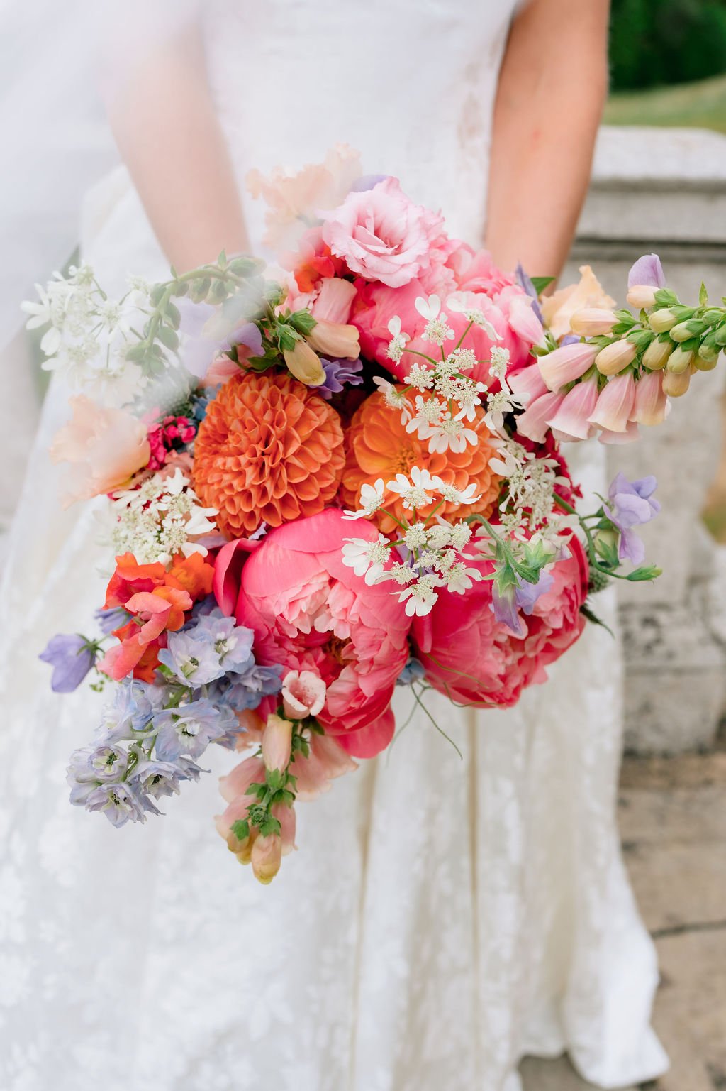 Brides bouquet coral British flowers