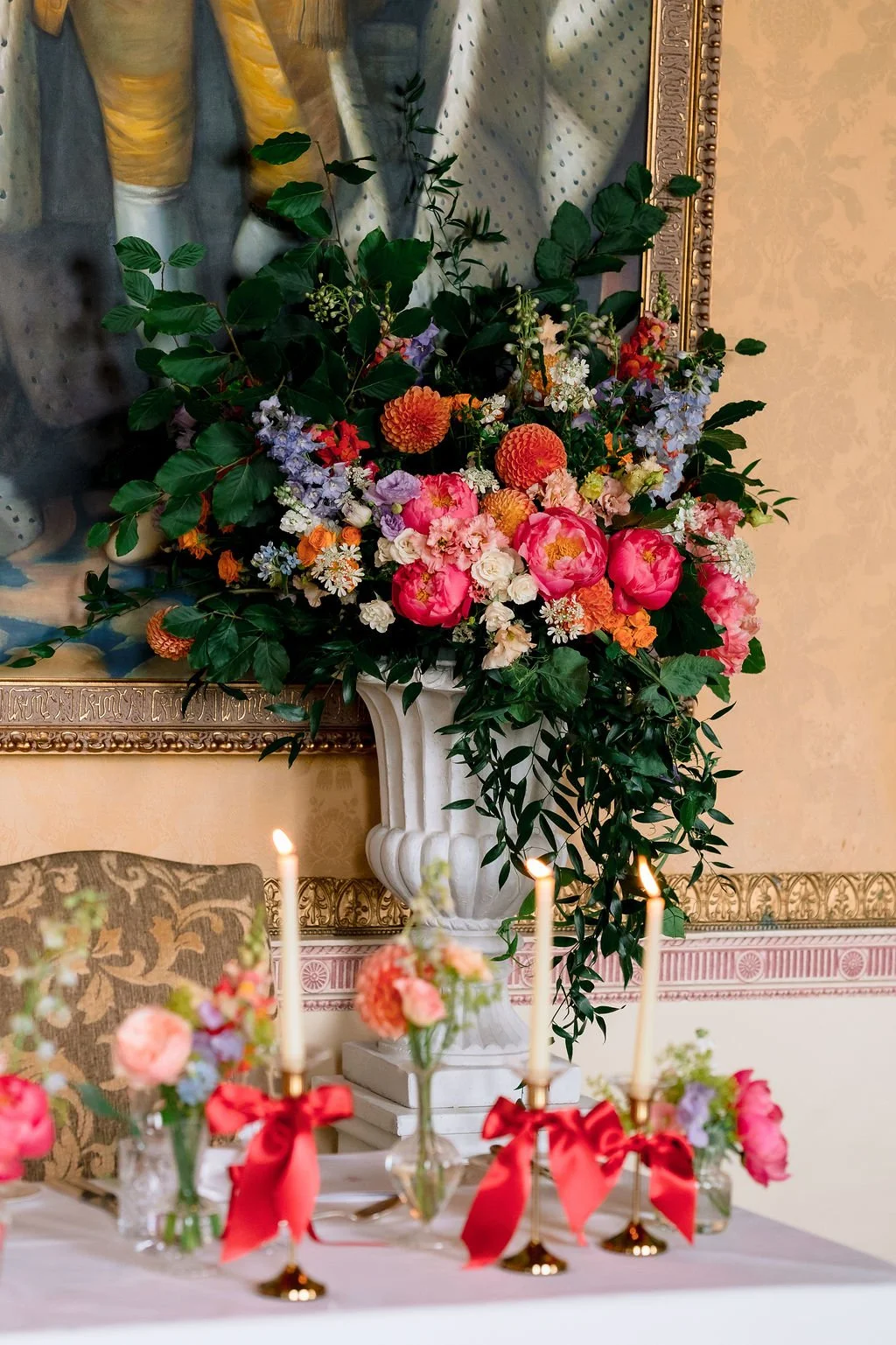 Urn flowers coral