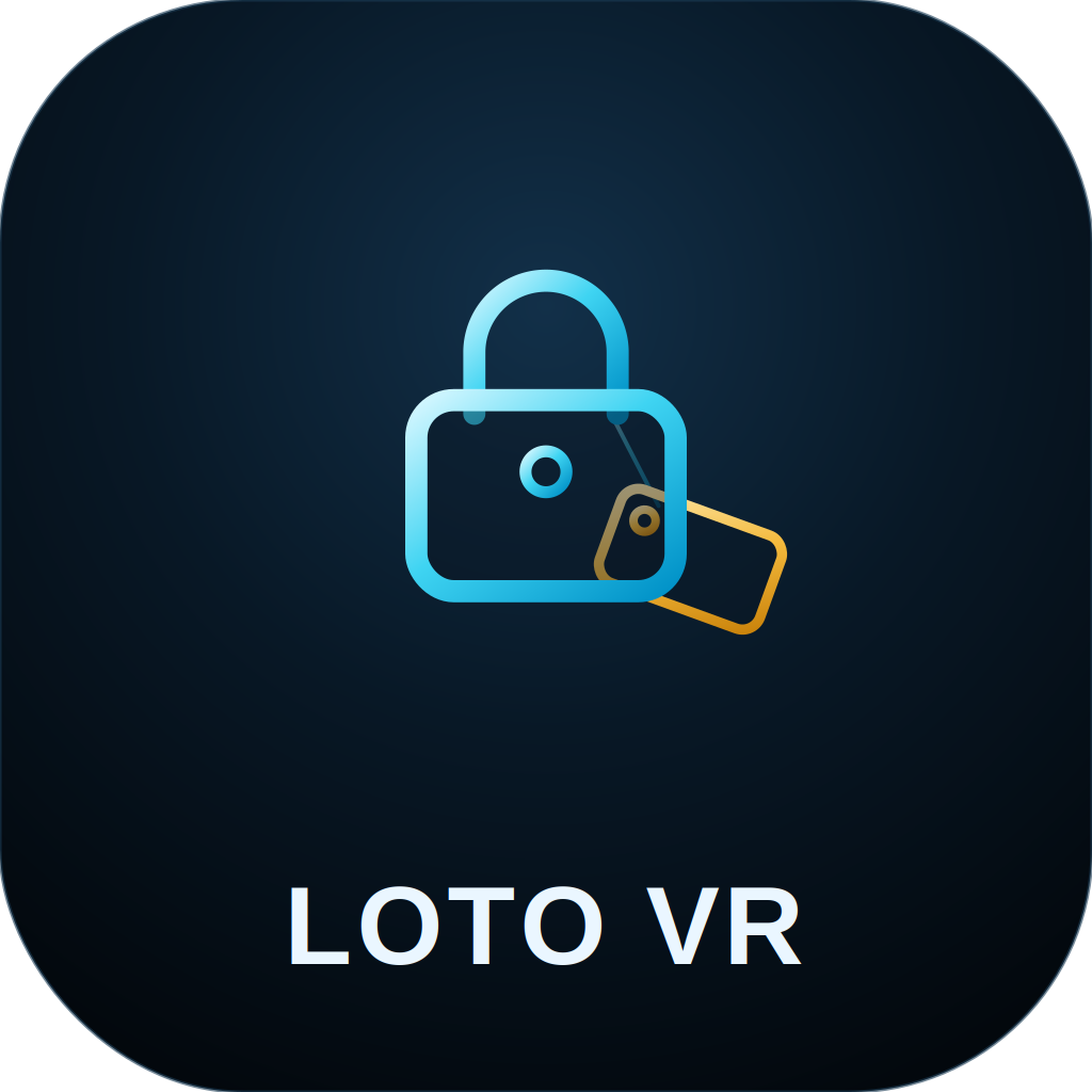 LOTO VR app icon — a padlock with a safety tag, for Lock Out Tag Out training in VR
