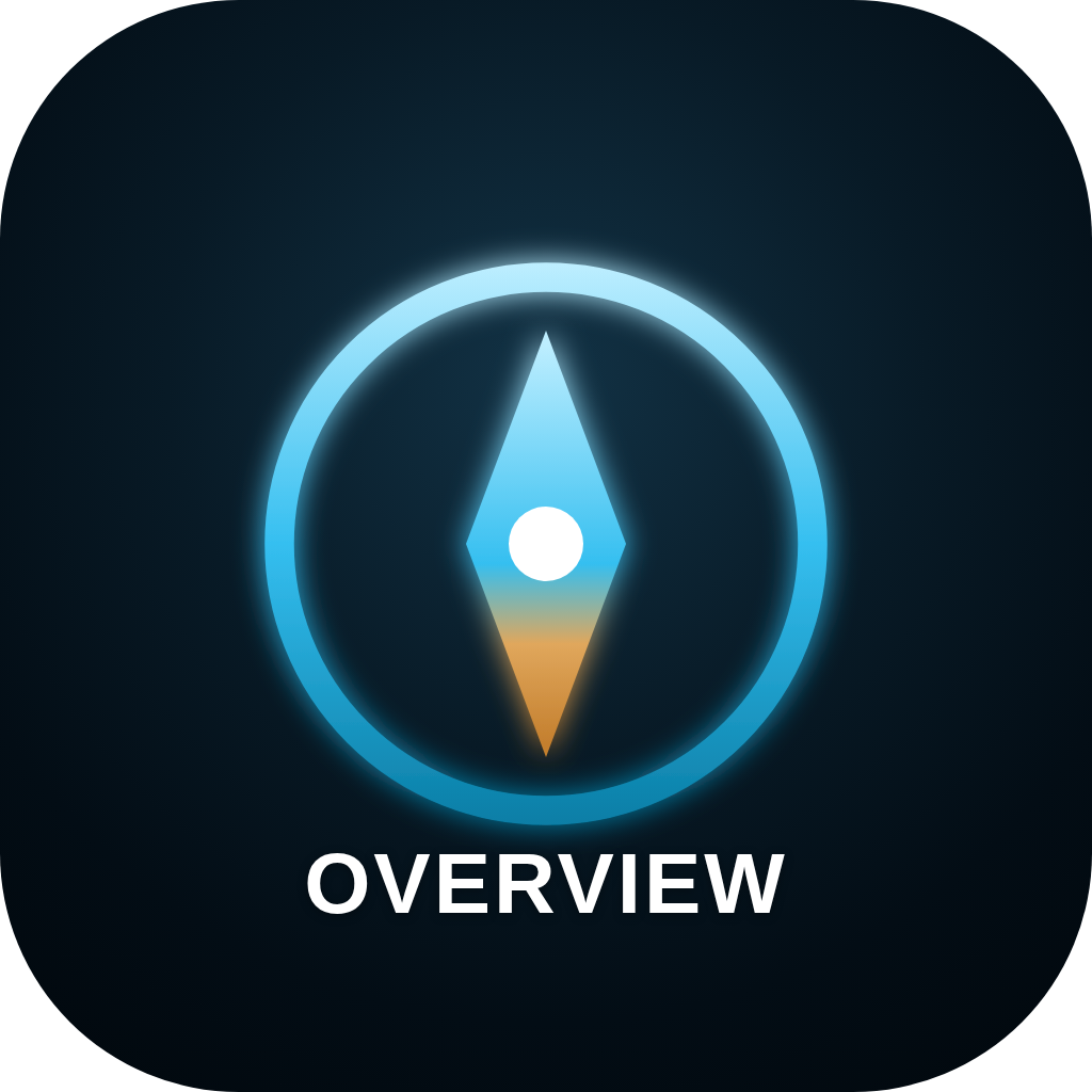 Compass app icon — a glowing compass needle, for the daily focus and routine companion app Overview