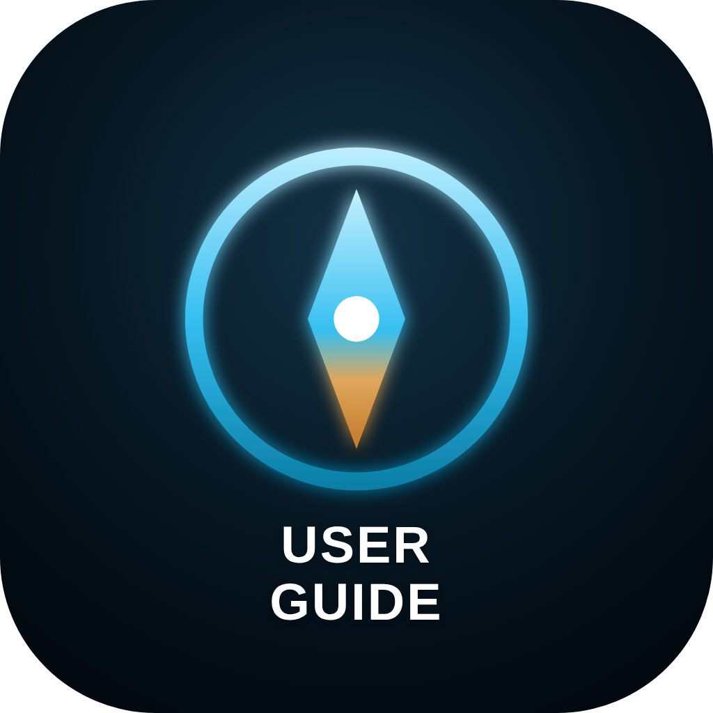 Compass app icon — a glowing compass needle, for the daily focus and routine companion app User Guide