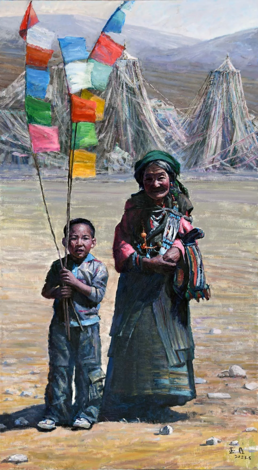 "La joie du grand-père et du petit-fils" 150×80cm, 2023