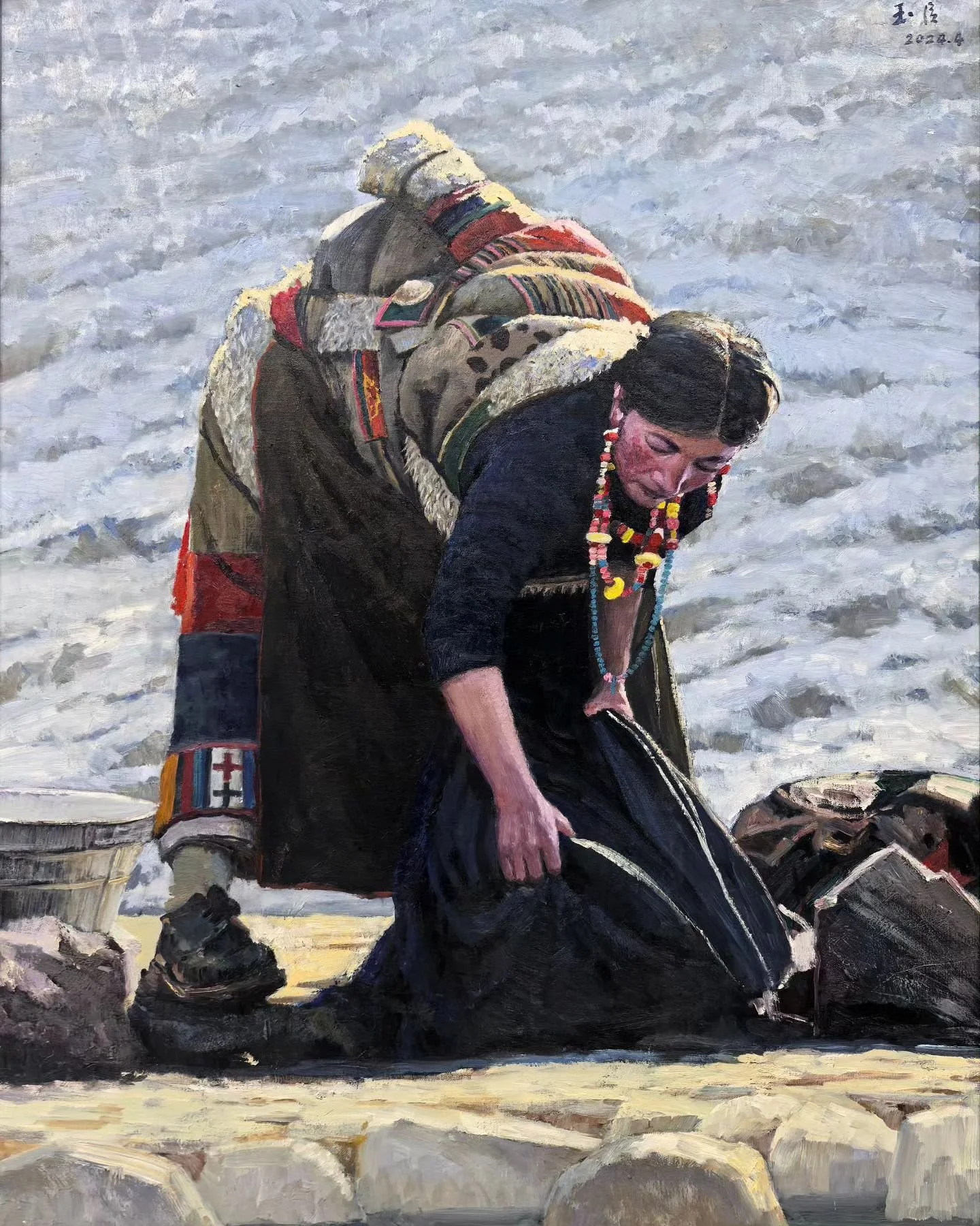 The light in Tibet is always amazing 
Painting from spring 2024 before the winter came with snow