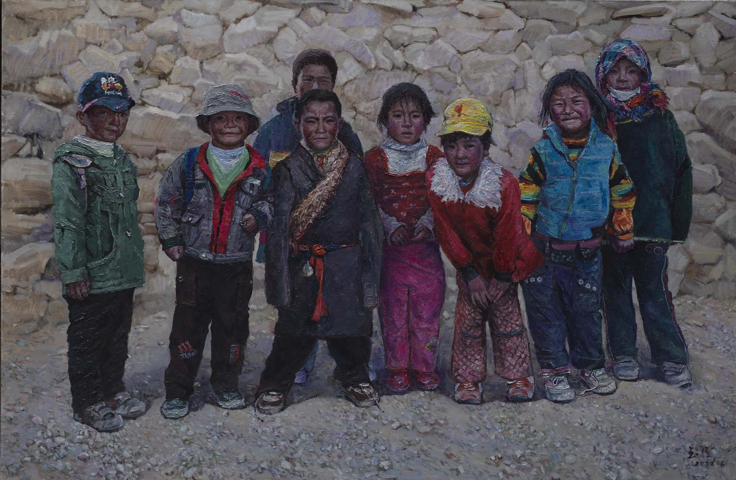 Enfants du village de Doma, 130×200 cm, huile sur toile, 2022