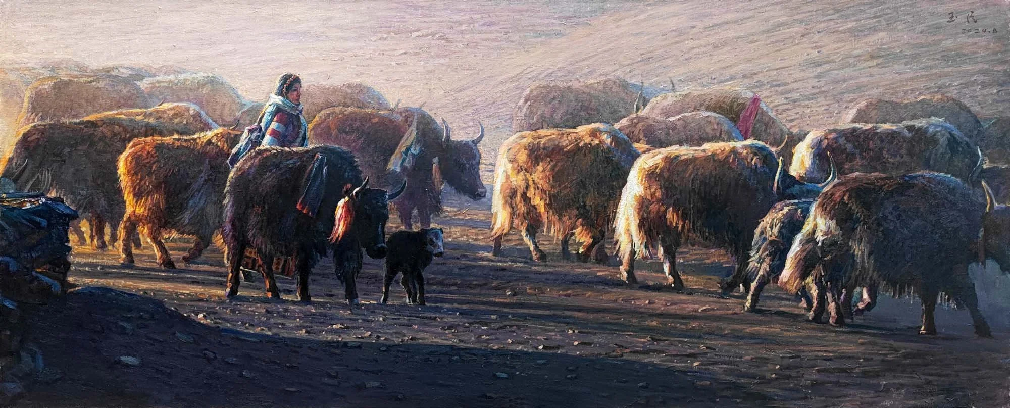 "Pâturage au crépuscule" 110x270cm, 2024