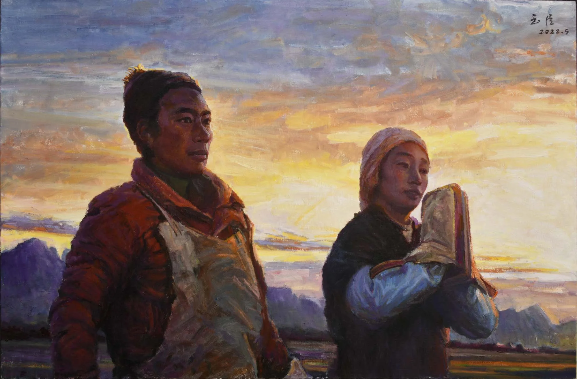 "Crépuscule matinal" Peinture à l'huile 85×130cm, 2022