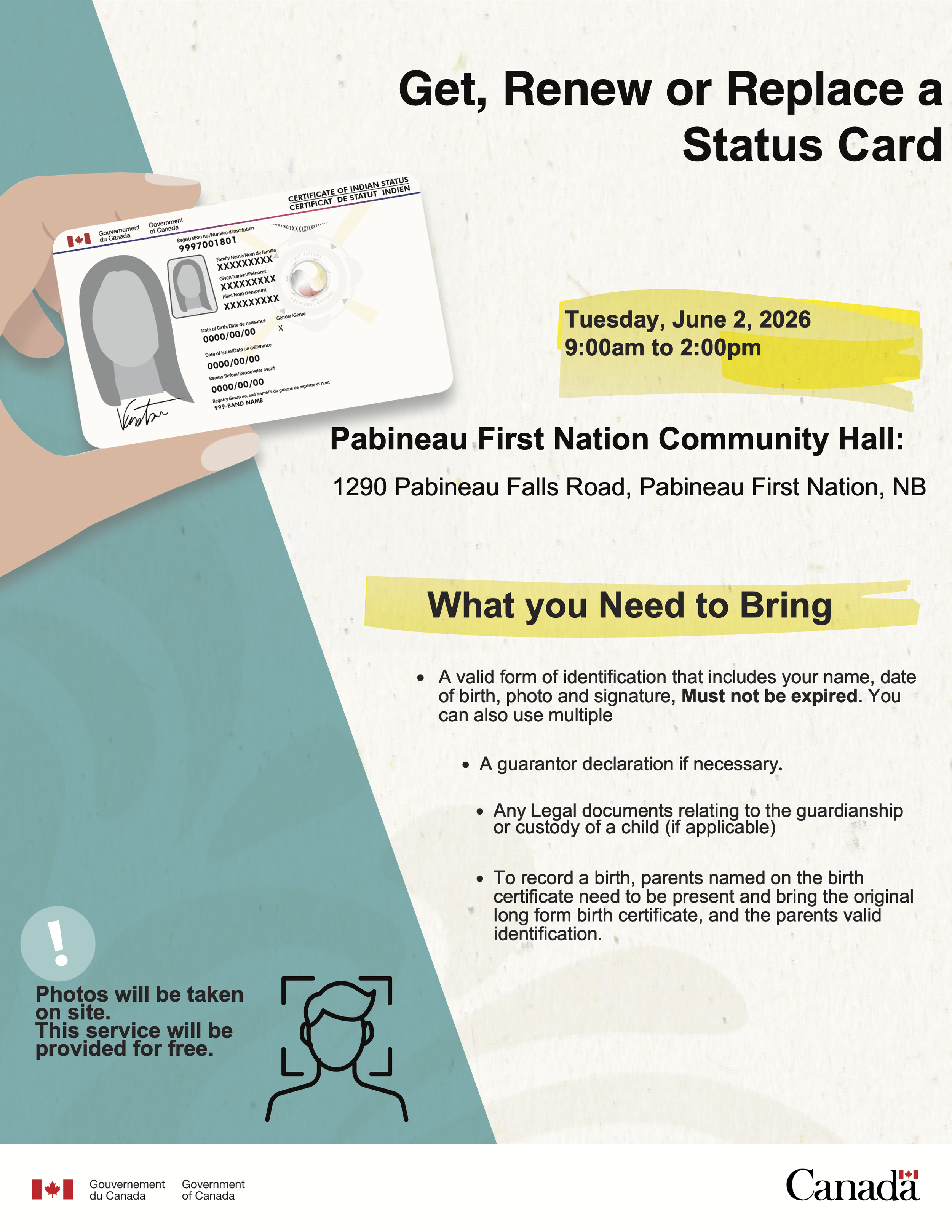 Get, Renew or Replace a Status Card – Outreach Session at Pabineau First Nation