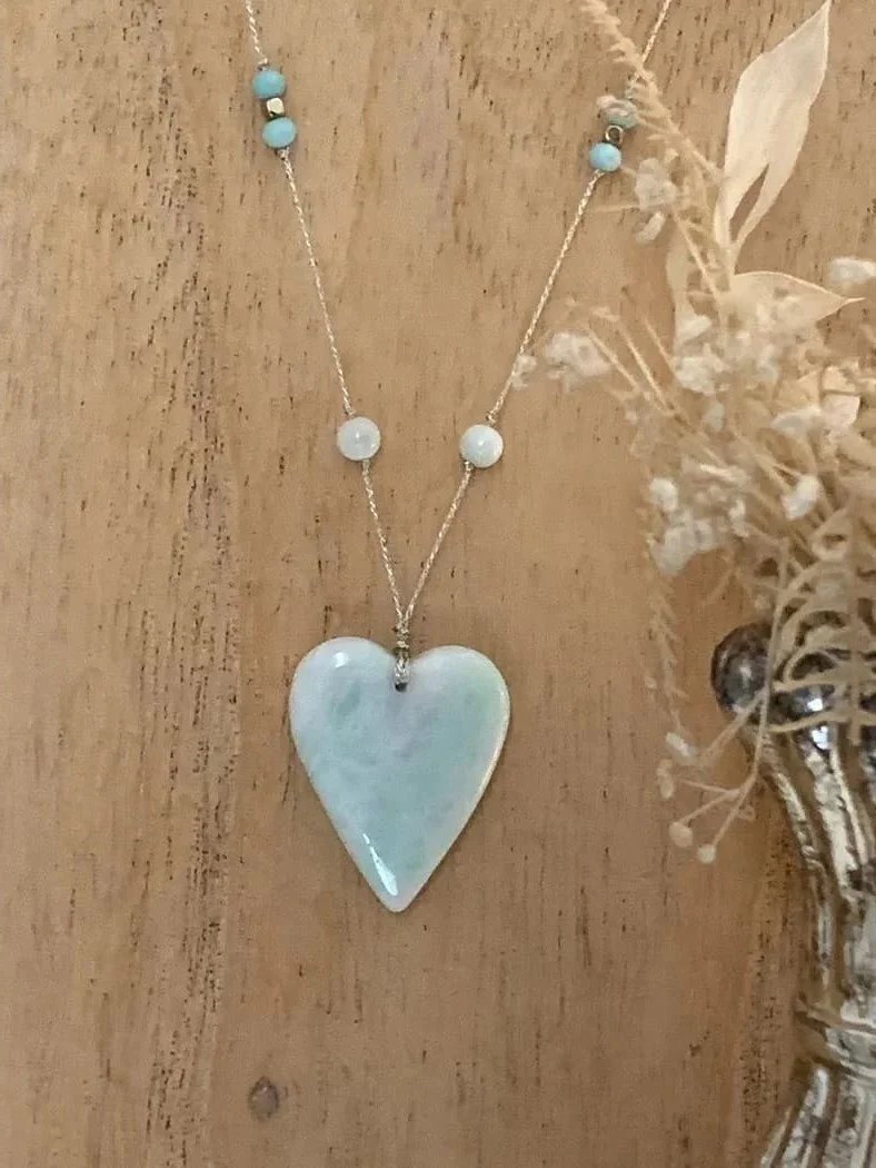 Sautoir bohème en Amazonite, Garniérite, Hématite et Jade