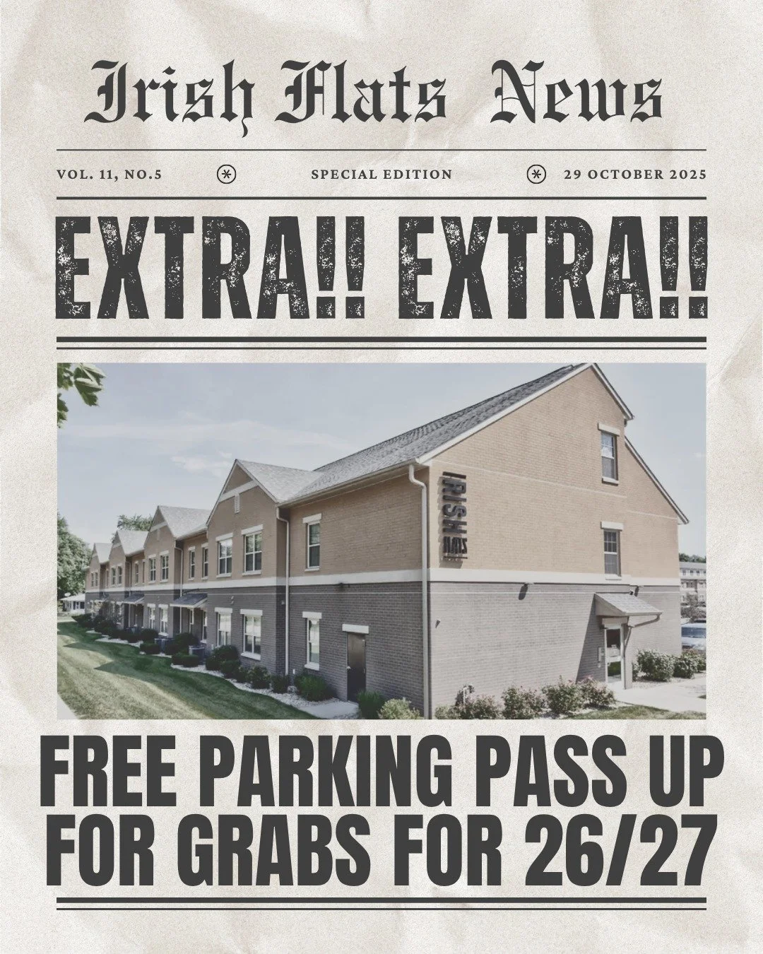 🚨 Renew Early &amp; Win BIG! 🚨

Be one of the first 25 residents to renew for 2026&ndash;2027 and you&rsquo;ll be entered into a drawing for a FREE parking pass!

✅ Use it for yourself or gift it to a guest &mdash; that&rsquo;s right, you could hol