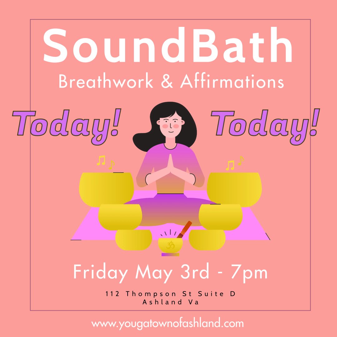 Happy Friday! Its finally here! Today is the Soundbath breathwork and affirmations class! Only a few spots remain, so head over to our website to get your spot. #yogatownofashland #ashlandva #hanoverva #thingstodorva #thingstodoashlandva #breathwork 