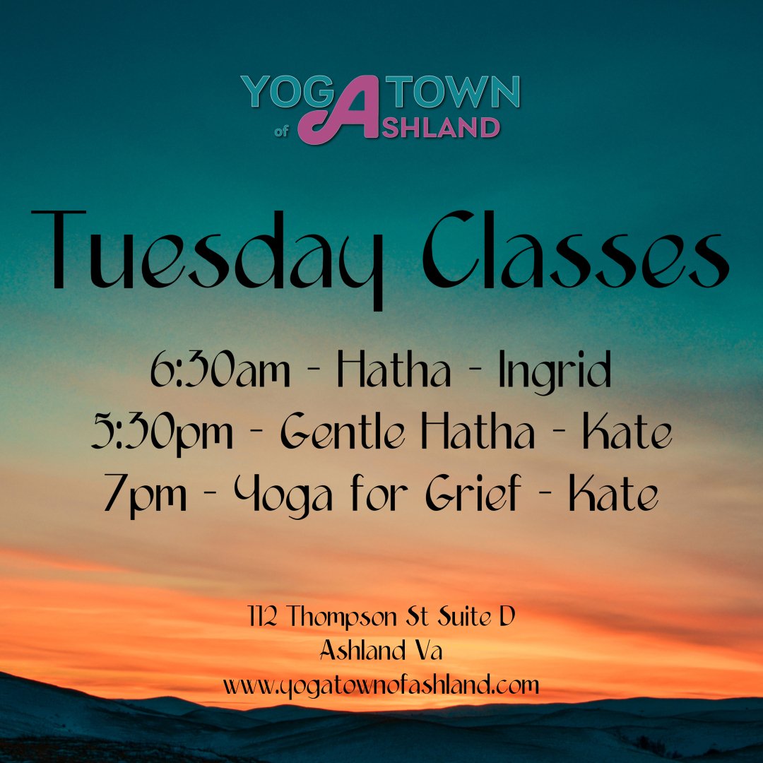 Good Tuesday Morning! Are you up early and ready to start your day with Yoga? Come join Ingrid at 6:30am for a hatha class this morning☀️🌞☀️🌞
We also have a 5:30pm Gentle class as well as a specially offered class for Grief at 7pm. 🧘🏽&zwj;♀️❤️🧘?
