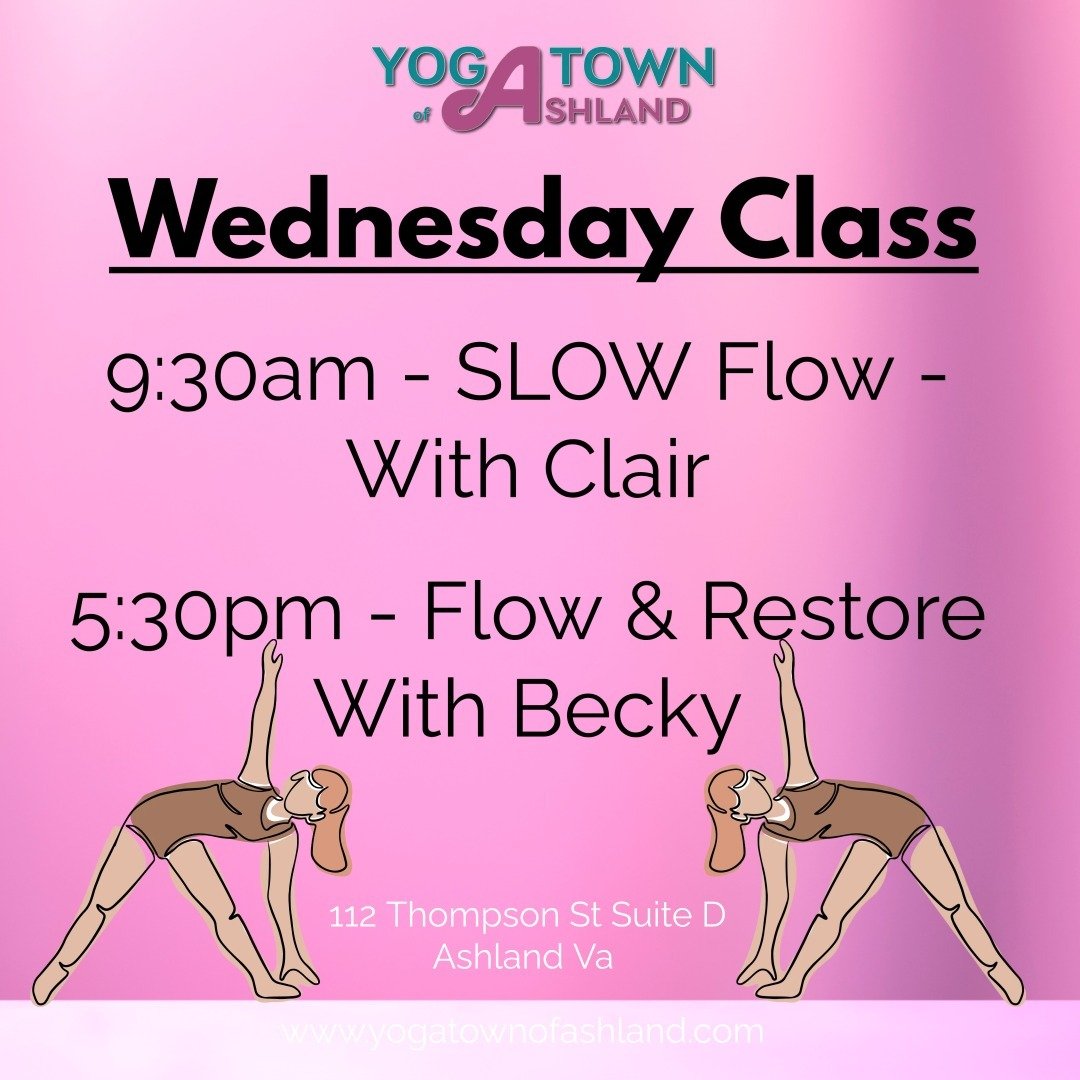 Happy Wednesday.... can you believe it? We are half way through the week.... 👀⁉️‼️
Join us today for some yoga... we have a morning class and an evening class. Hope to see you! #yogatownofashland #ashlandva #slowflow #flowandrestore #yoga #hanoverva