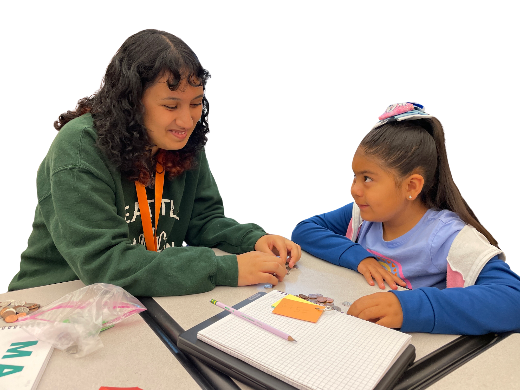 A Math Agency coach working through a problem with a student