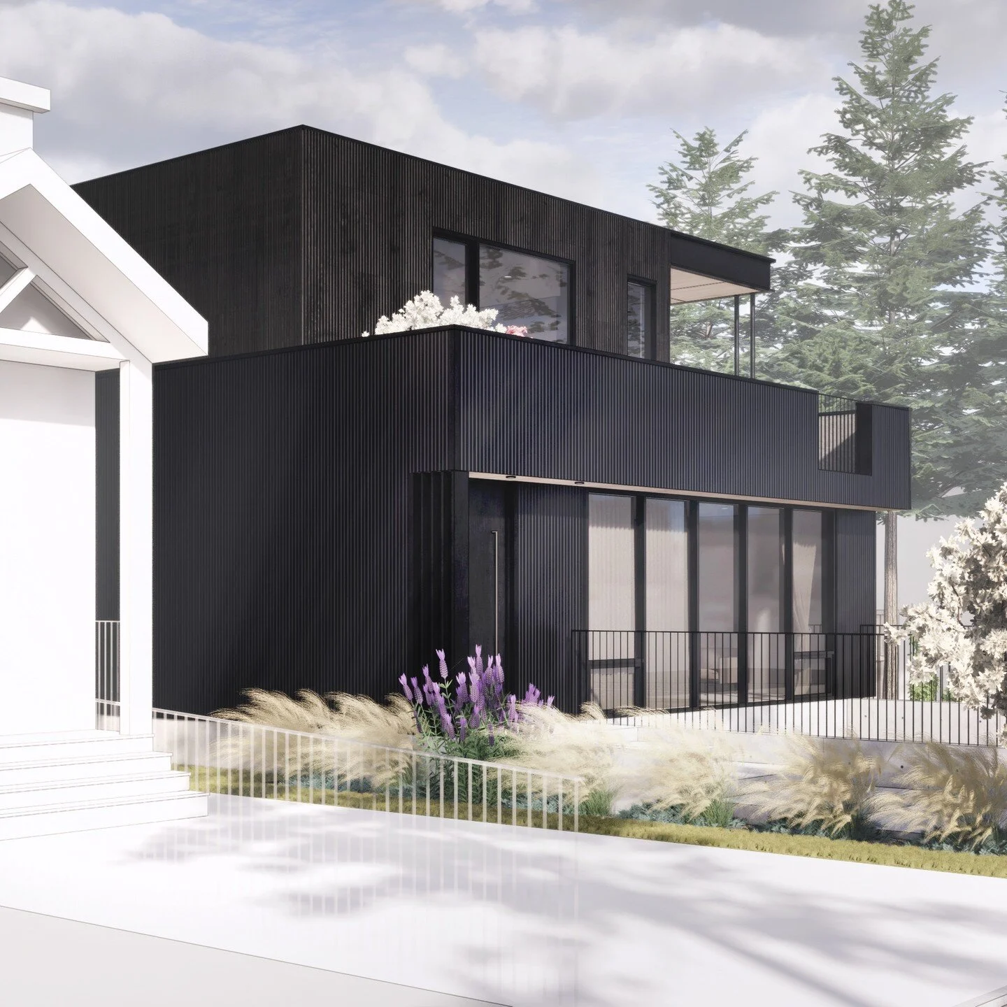 A combination of dark metal, shou sugi ban style siding, and lighter wood accents.

Very excited to collaborate with @rescombuilds on this handsome project! 
.
.
.
.
#yegdesign #yeghouse #yeg #yegarchitecture #yegbuilder #shousugiban