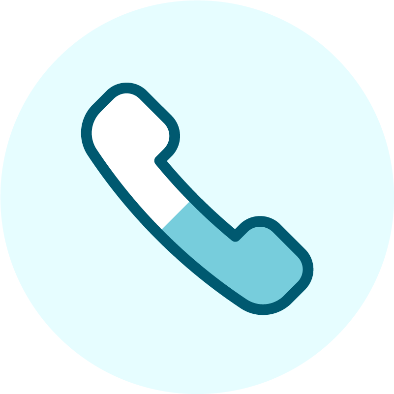 Illustration of a teal telephone receiver inside a light blue circle
