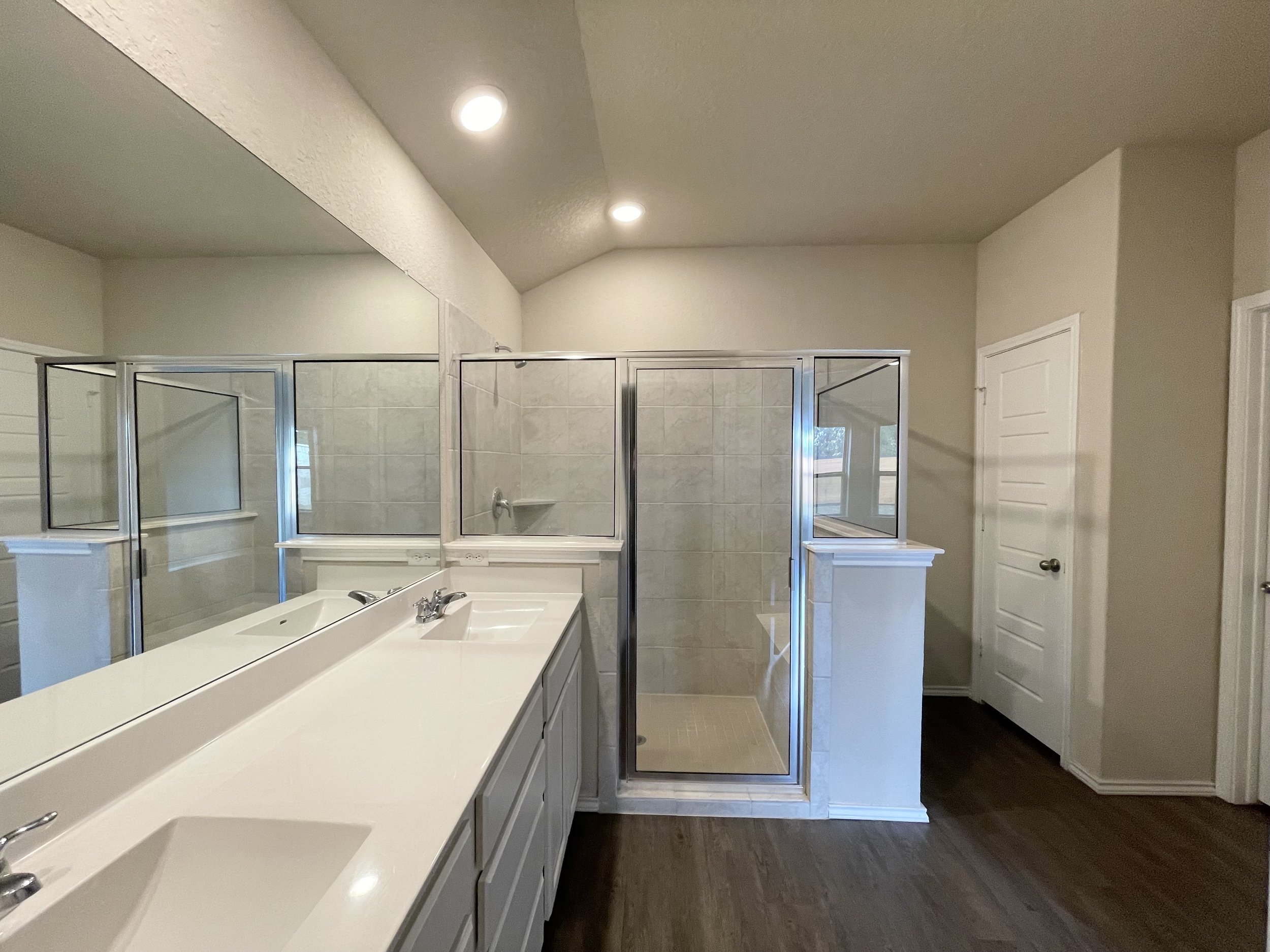 Primary bathroom has double vanity