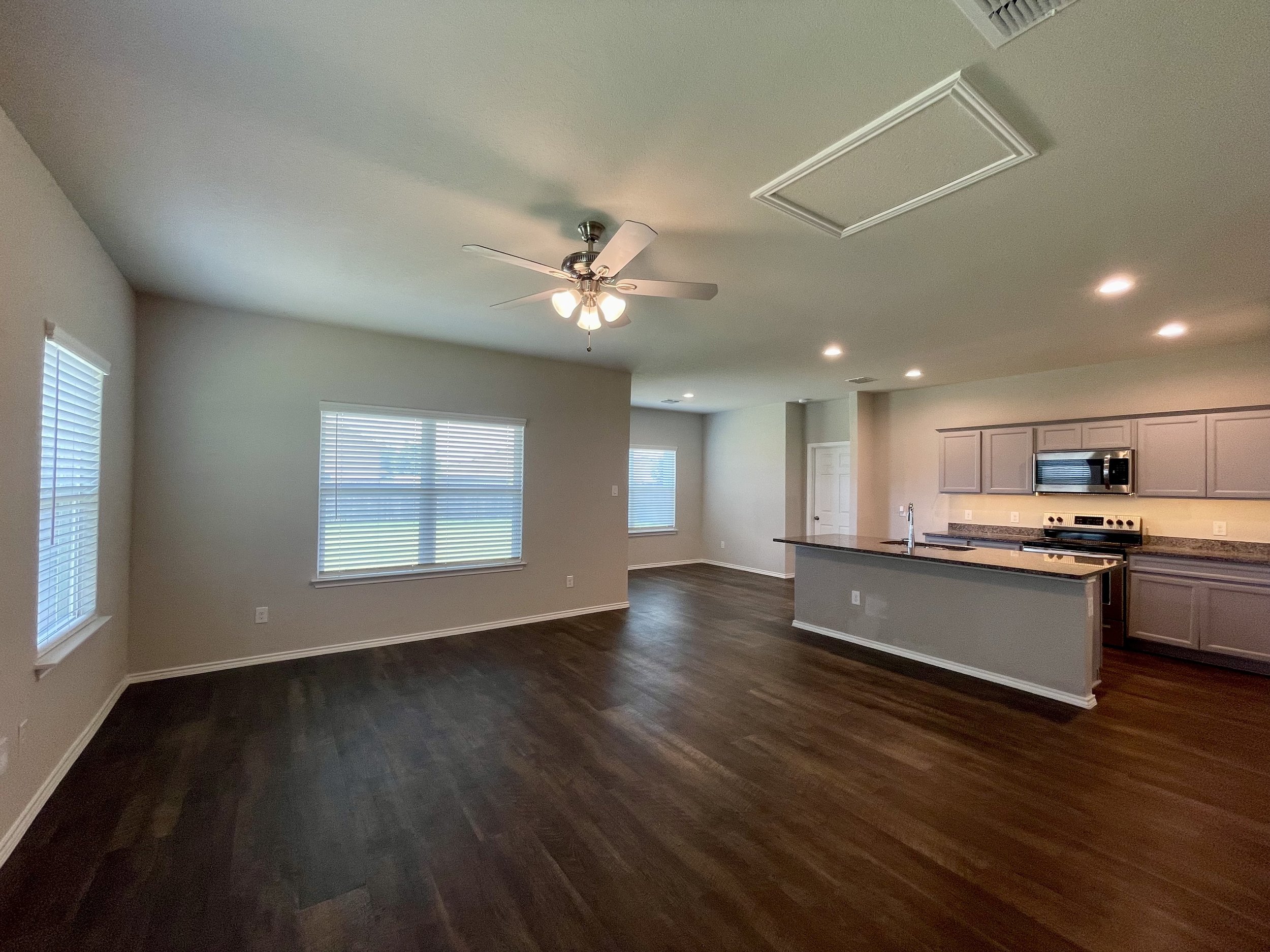 Spacious living room and kitchen