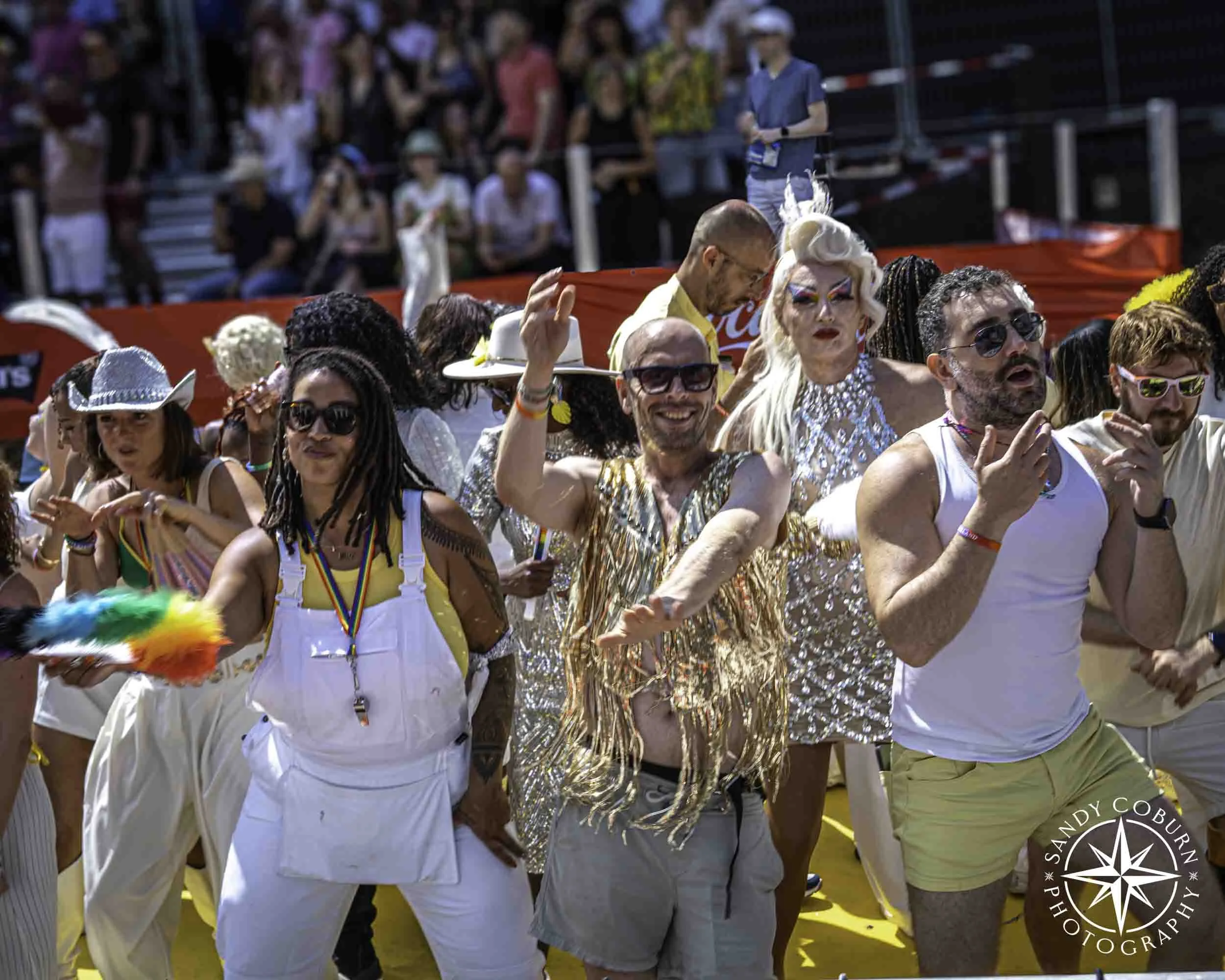 Particiapnts dancing at the 2026 WorldPride Amsterdam Canal Parade