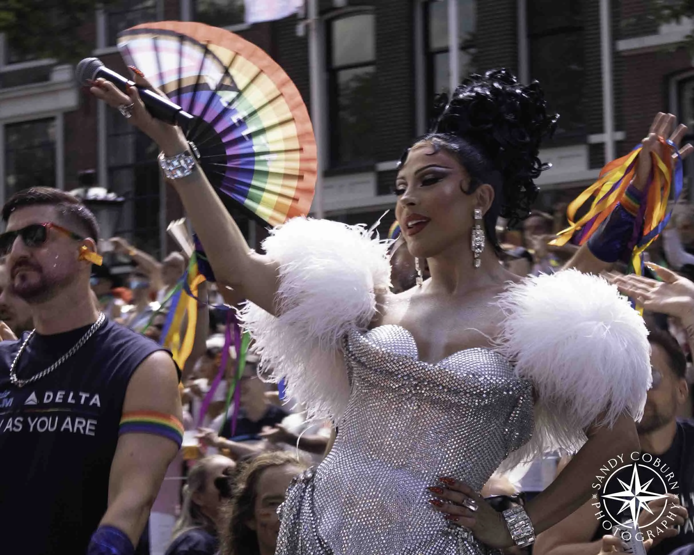 Famous Netherlands performer Envy Peru at the 2026 WorldPride Amsterdam Canal Parade