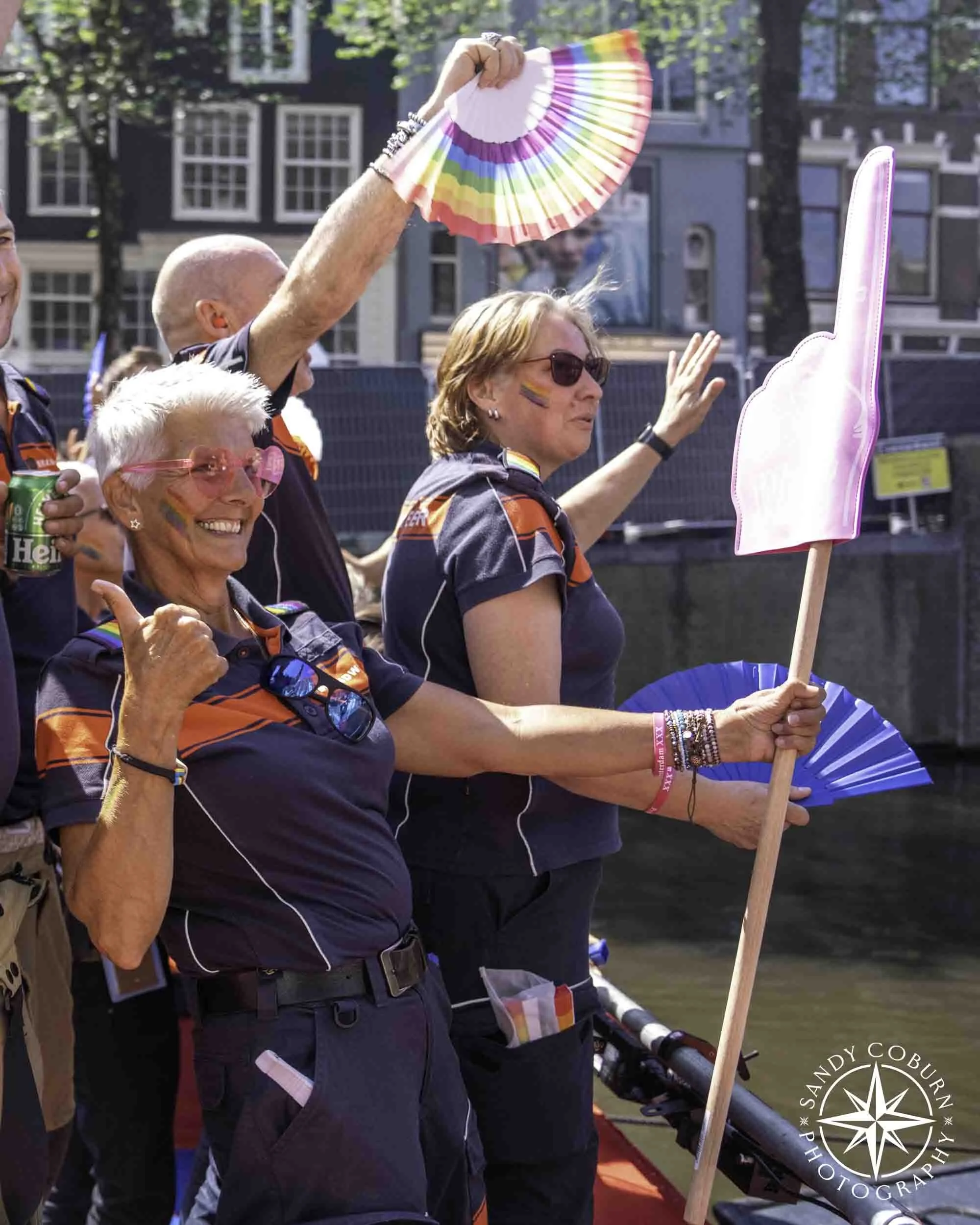 Firefighters at the 2026 WorldPride Amsterdam Canal Parade