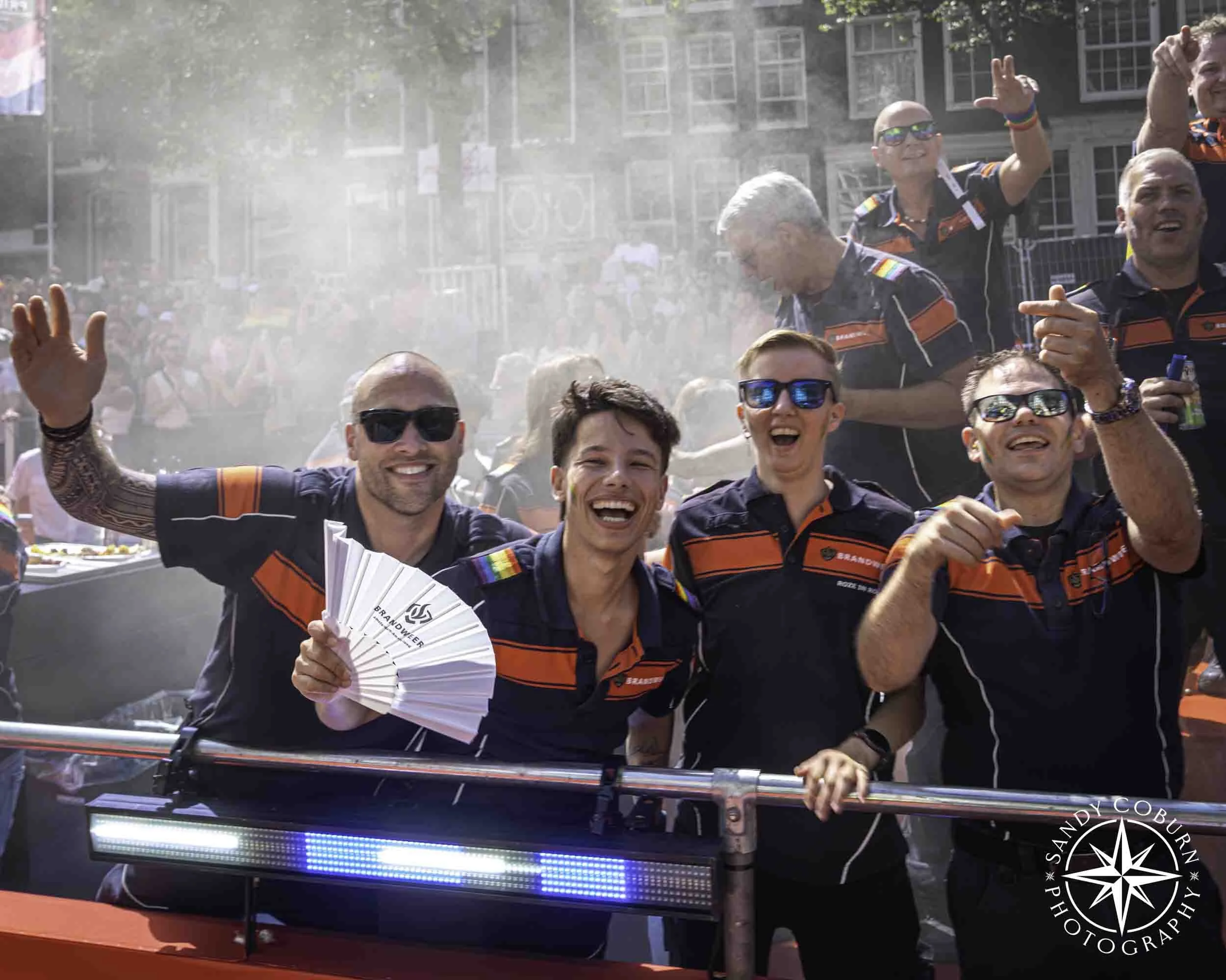Firefighters at the 2026 WorldPride Amsterdam Canal Parade