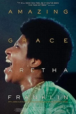 Book cover of 'Amazing Grace' by Aretha Franklin featuring a profile of Aretha Franklin singing with a joyful expression, with the title and author's name on the cover.