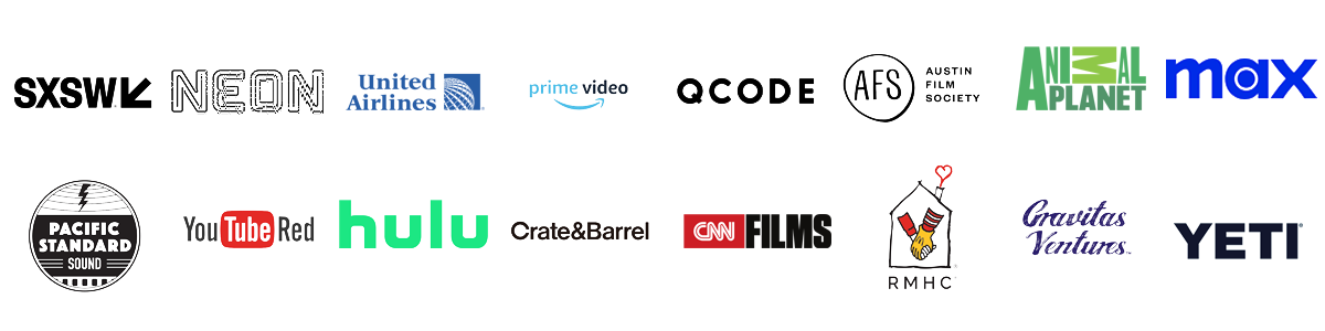 Stuck On On clients include various media companies and streaming services, including SXSW, Neon, Prime Video, QCODE, AFS, Max, Pacific Standard Sound, YouTube, Red, Hulu, Crate & Barrel, CNN, Gravitas Ventures, and Yeti.