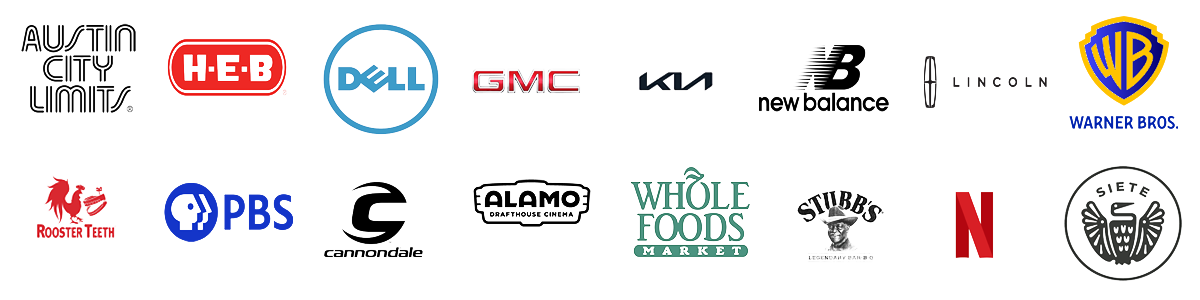 Stuck On On clients include H-E-B, Dell, GMC, Kia, New Balance, Warner Bros, WB, Rooster Teeth, Qdoba, Cannondale, Whole Foods Market, Stubbs, Netflix, and Siete.