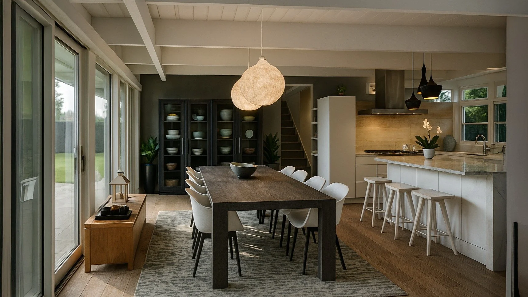Eichler elegance meets modern warmth ✨🍽️ 
A rendering from our Palo Alto project, blending clean lines, natural light, and cozy gathering vibes. #EichlerHome #DesignInspiration #DiningRoomGoals#DiningRoomGoals