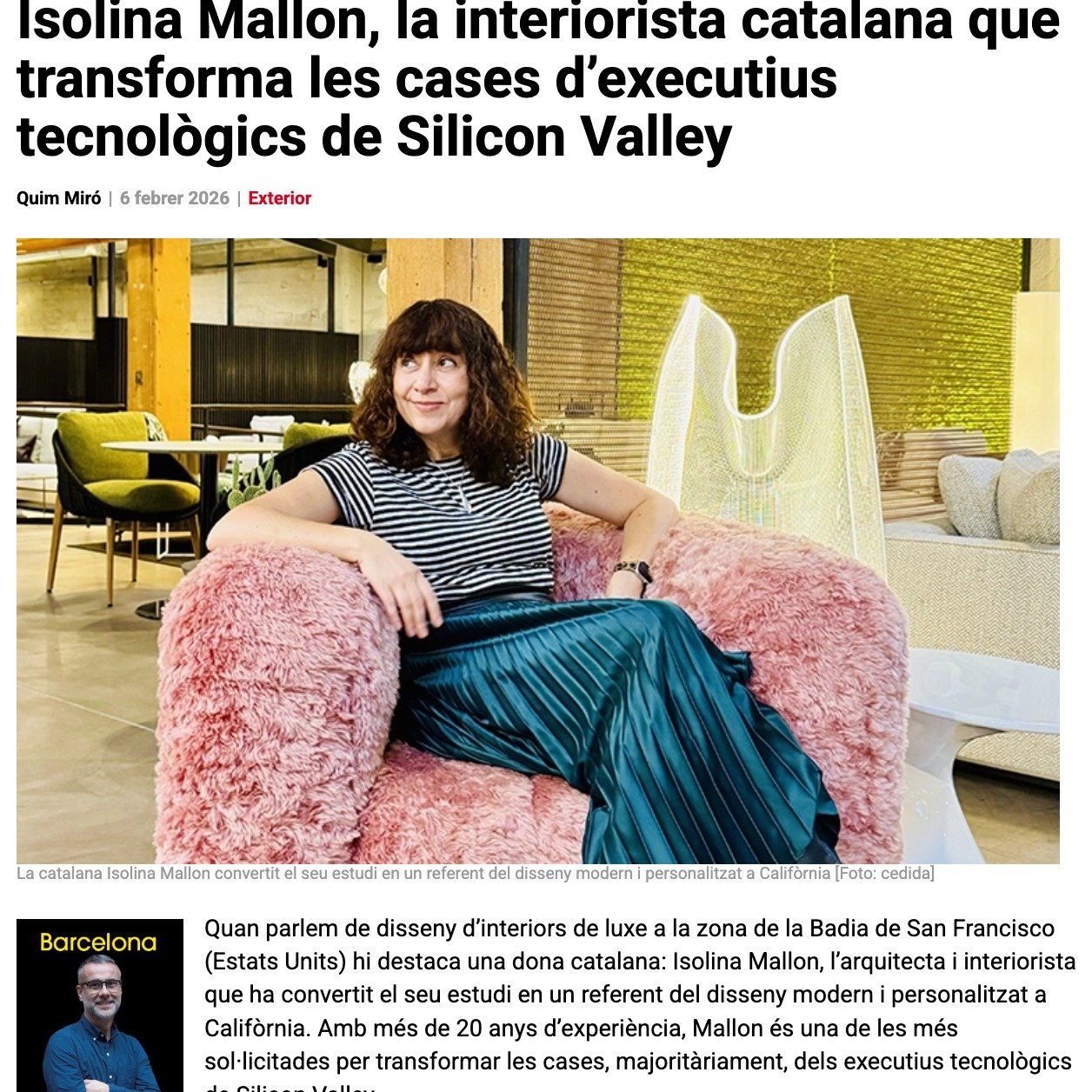 I&rsquo;m honored to be featured in this recent article highlighting my journey as a Catalan interior designer working in Silicon Valley.
Building a studio rooted in thoughtful, personalized design &mdash; and bringing European sensibility into homes
