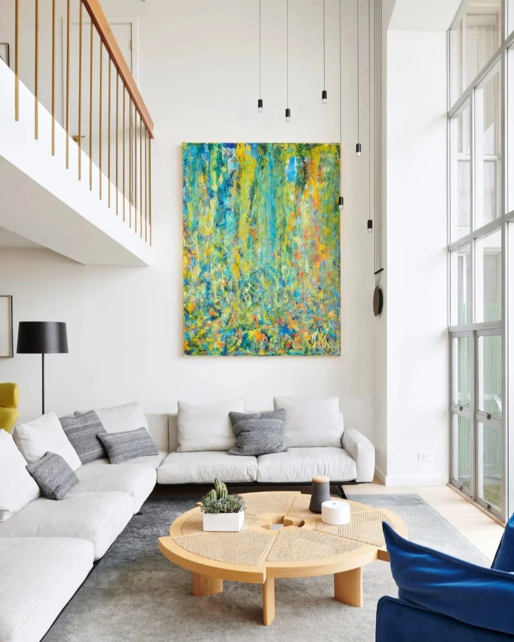 Where art takes center stage, and light does the rest ✨
Clean lines, layered textures, and a bold statement piece bringing energy to a calm, modern space.
.
.

#interiordesign #moderninterior #artathome #designinspo #livingroomgoals #contemporarydesi