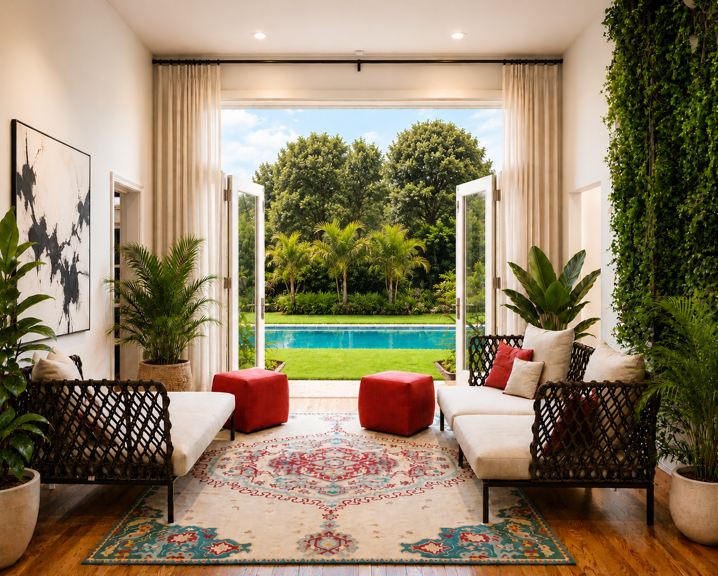 foyer with plants and modern outdoor furnitures.png